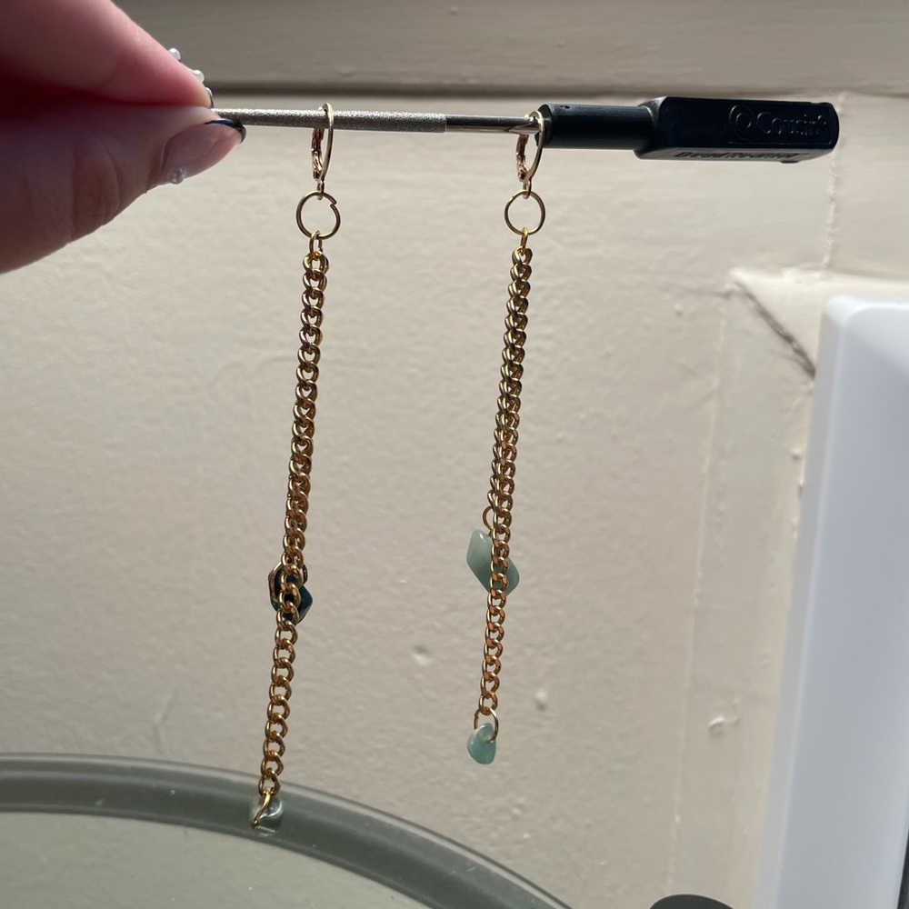 Elegant Gold Chain Earrings with Green Accents